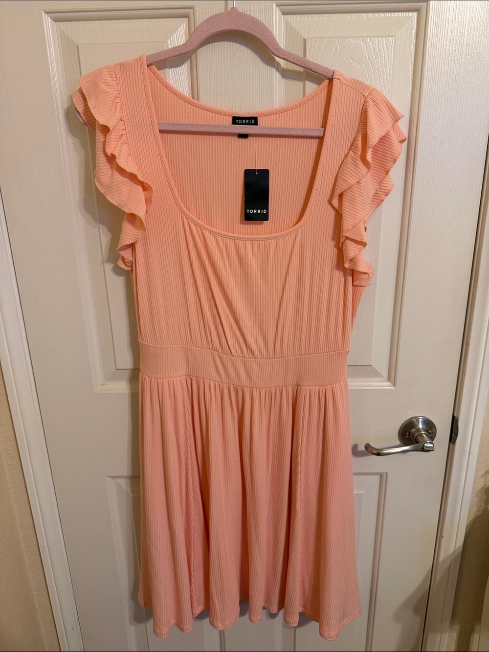 torrid Peach Ruffle Sleeve Scoop-Neck Mini Dress